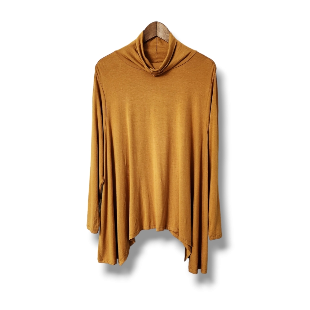 Jessica London Lightweight Sharkbite Hem Long Sleeve Turtleneck Swing Sweater